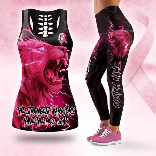 Breast Cancer Awareness Fierce Pink Lion & Lightning Leggings and Tank Outfit