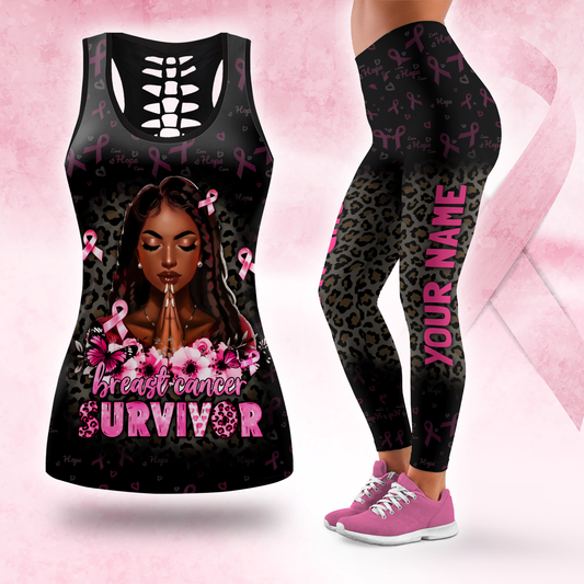 Personalized My God Is Stronger Than Cancer Awareness Combo Legging + Tanktop, Custom Choo