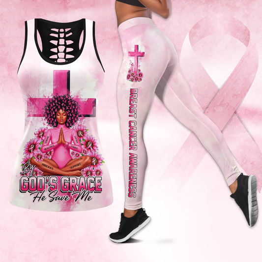 By God's Grace, He Save Me - Combo Legging Breast Cancer Awareness