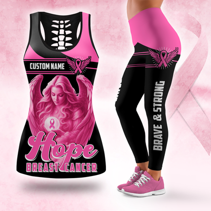 Personalized Breast Cancer Angel of Hope Leggings and Hollow Tank Set, Custom Choo