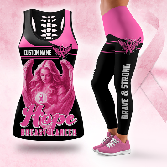 Personalized Breast Cancer Angel of Hope Leggings and Hollow Tank Set, Custom Choo