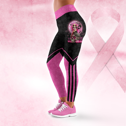 Personalized Sugar Skull Fight Like A Girl -  Combo Legging Breast Cancer Awareness