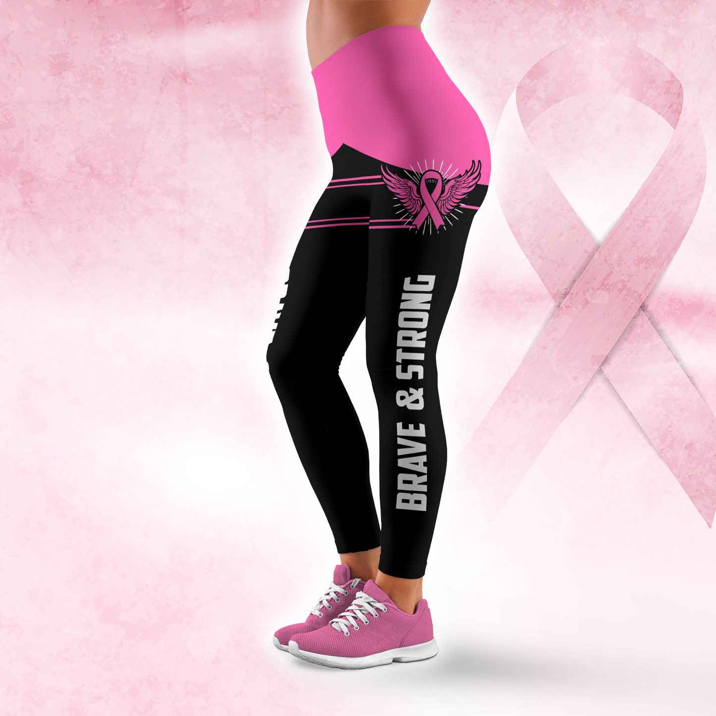 Personalized Breast Cancer Angel of Hope Leggings and Hollow Tank Set, Custom Choo