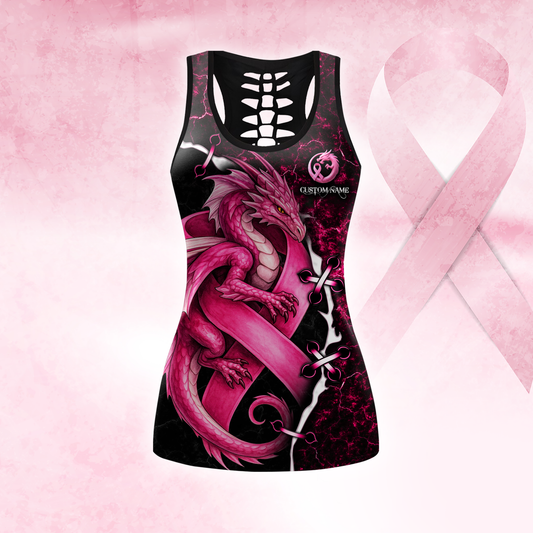 Breast Cancer Awareness Pink Dragon Tank Top and Leggings Set – Women’s Gym & Yoga Outfit