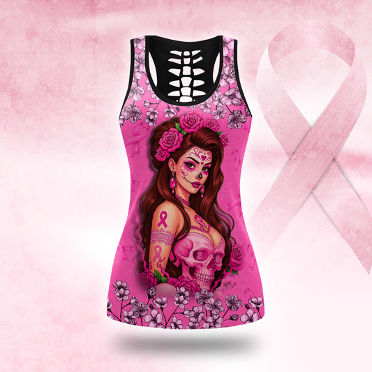 Fight Like A Girl Skull Floral -  Combo Legging Breast Cancer Awareness, Custom Choo