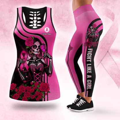 Sugar Skull Fight Like A Girl -  Combo Legging Breast Cancer Awareness