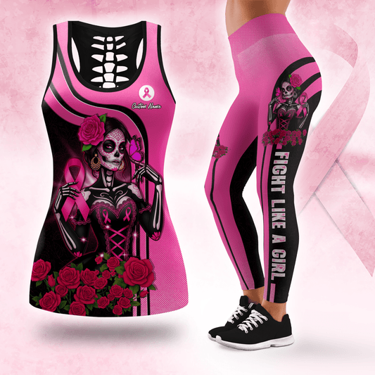 Sugar Skull Fight Like A Girl -  Combo Legging Breast Cancer Awareness