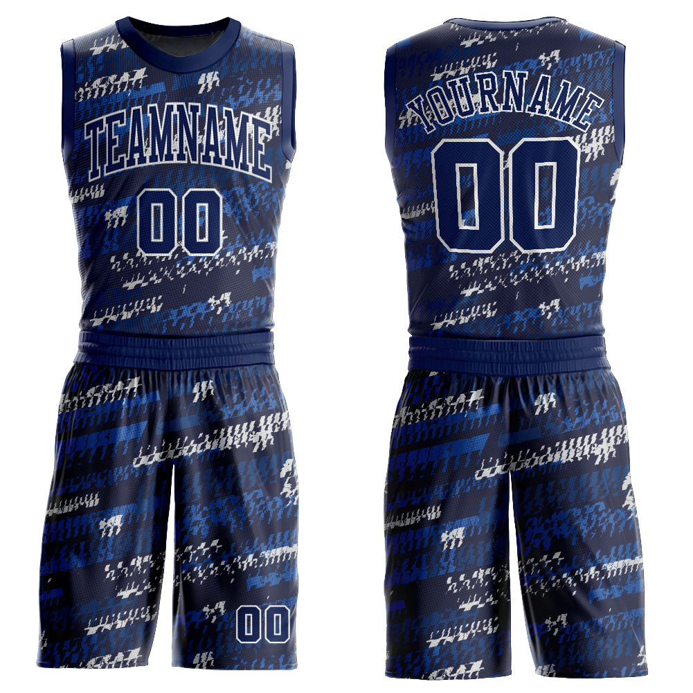 Custom Navy Navy-Royal Round Neck Sublimation Basketball Uniform Jersey