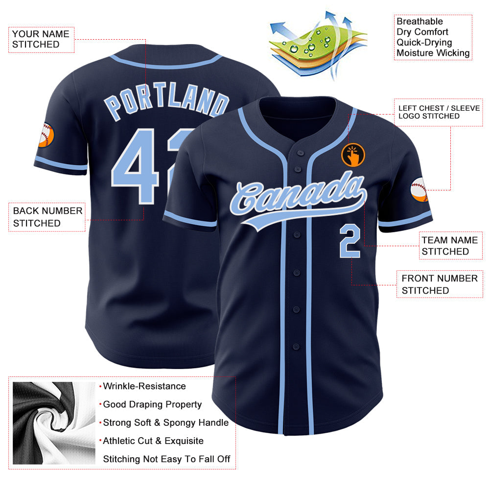 Custom Navy Light Blue-White Authentic Baseball Jersey