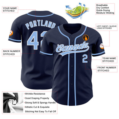 Custom Navy Light Blue-White Authentic Baseball Jersey