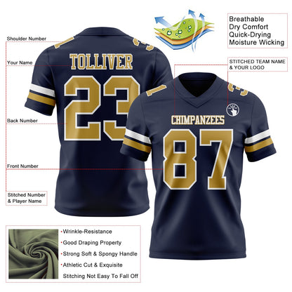 Custom Navy Old Gold-White Authentic Football Jersey