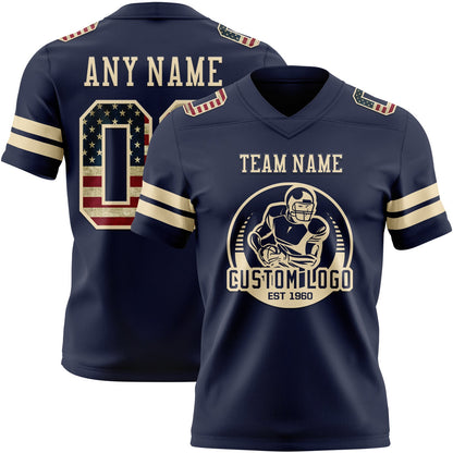 Custom Navy Vintage USA Flag-Cream Authentic Football Jersey