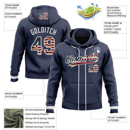 Custom Stitched Navy Vintage USA Flag-White Baseball Pullover Sweatshirt Hoodie