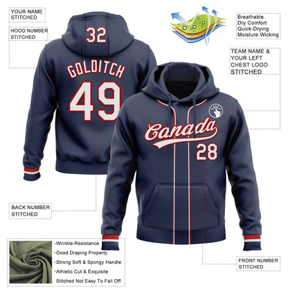 Custom Stitched Navy White-Red Baseball Pullover Sweatshirt Hoodie