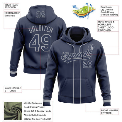 Custom Stitched Navy Gray Baseball Pullover Sweatshirt Hoodie