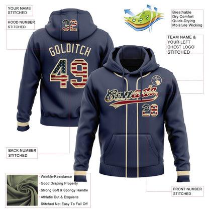Custom Stitched Navy Vintage USA Flag-Cream Baseball Pullover Sweatshirt Hoodie