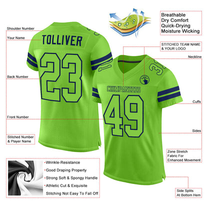 Custom Neon Green Neon Green-Navy Mesh Authentic Football Jersey