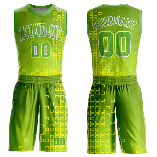 Custom Neon Green Neon Green-Gold Round Neck Sublimation Basketball Uniform Jersey