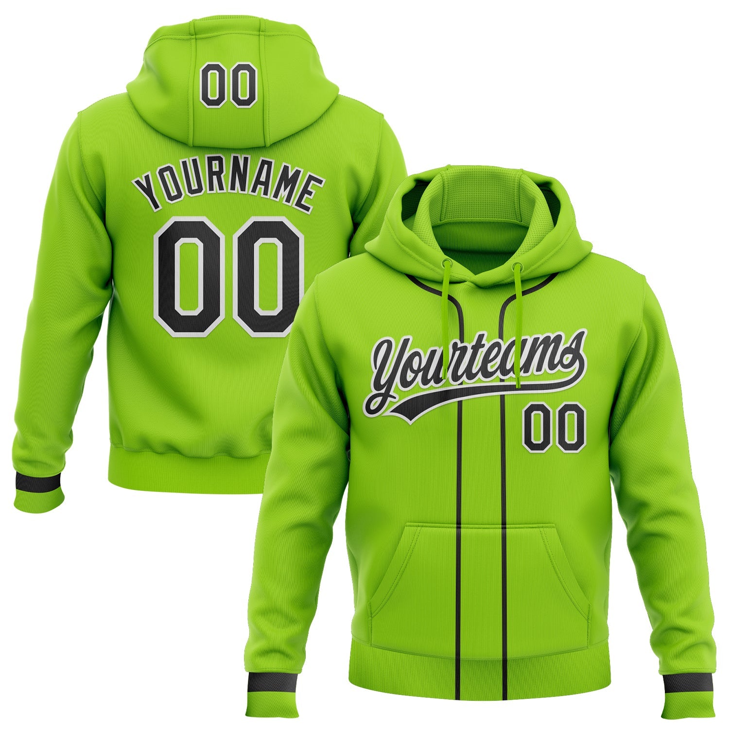 Custom Stitched Neon Green Black-White Baseball Pullover Sweatshirt Hoodie