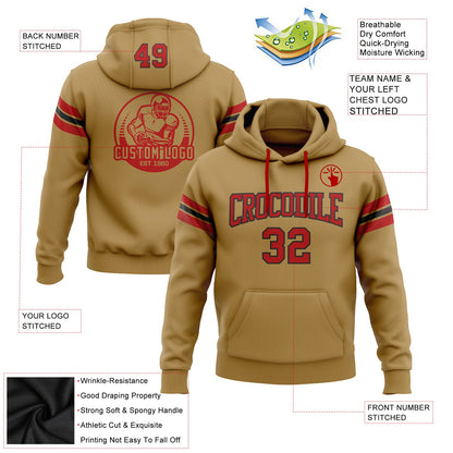 Custom Stitched Old Gold Red-Black Football Pullover Sweatshirt Hoodie