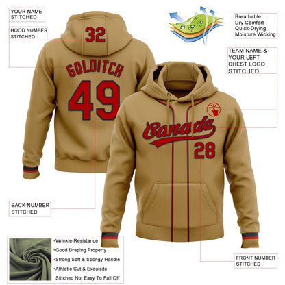 Custom Stitched Old Gold Red-Black Baseball Pullover Sweatshirt Hoodie