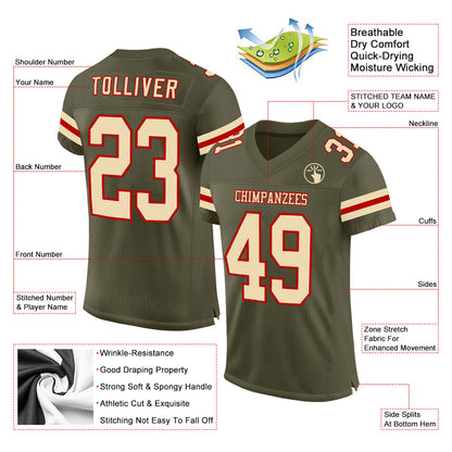 Custom Olive Cream-Red Mesh Authentic Salute To Service Football Jersey