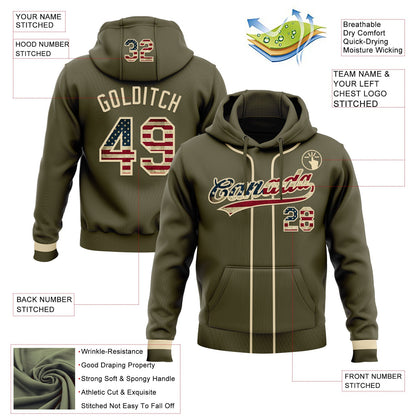 Custom Stitched Olive Vintage USA Flag-Cream Baseball Pullover Sweatshirt Hoodie