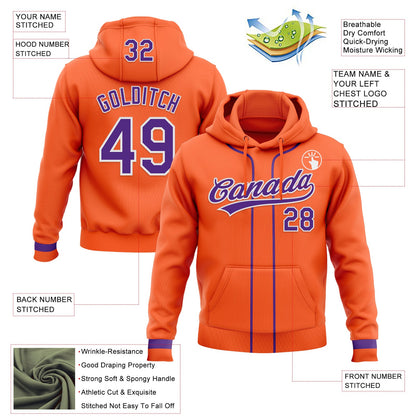 Custom Stitched Orange Purple-White Baseball Pullover Sweatshirt Hoodie