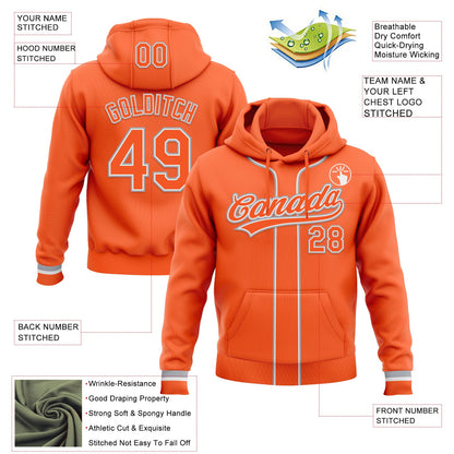 Custom Stitched Orange Orange White-Gray Baseball Pullover Sweatshirt Hoodie
