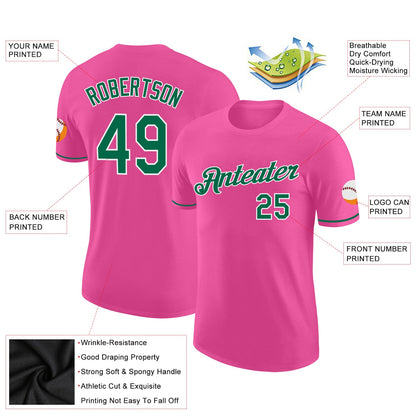 Custom Pink Kelly Green-White Performance T-Shirt