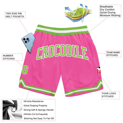Custom Pink Neon Green-White Authentic Throwback Basketball Shorts