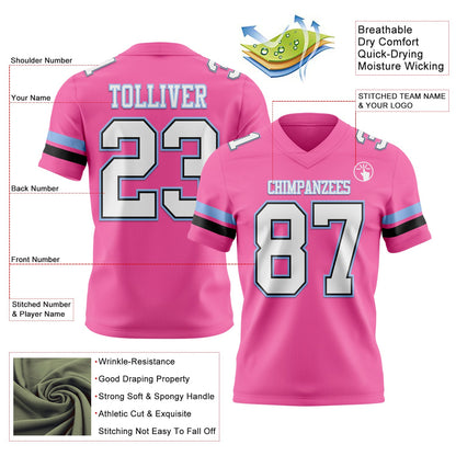 Custom Pink White Black-Light Blue Authentic Football Jersey