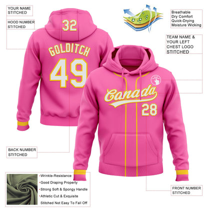 Custom Stitched Pink White-Yellow Baseball Pullover Sweatshirt Hoodie