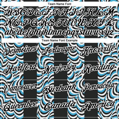 Custom Black Sky Blue-White 3D Bowling Geometric Shape Performance Polo Shirt