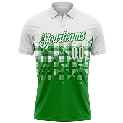Custom White Grass Green 3D Pattern Design Gradient Square Shape Performance Polo Shirt