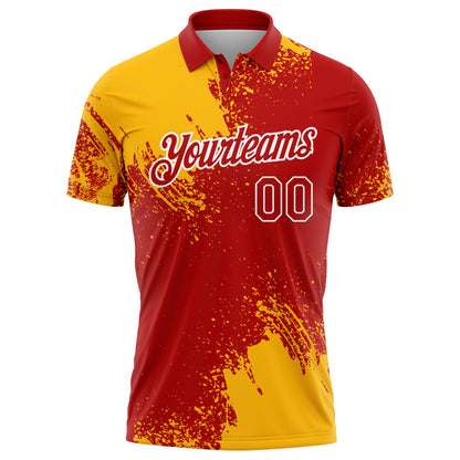 Custom Gold Red-White 3D Pattern Design Abstract Brush Stroke Performance Polo Shirt