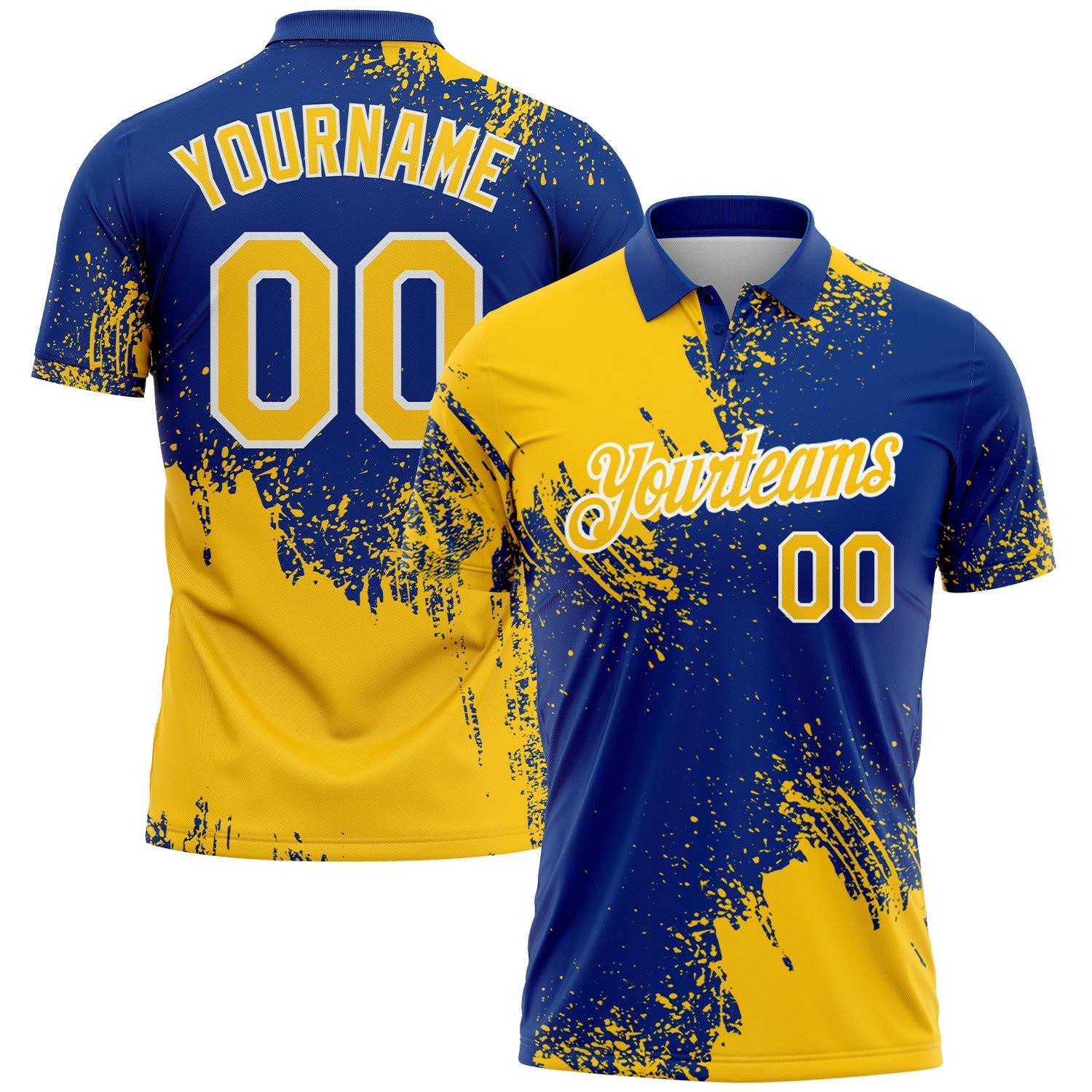 Custom Yellow Royal-White 3D Pattern Design Abstract Brush Stroke Performance Polo Shirt