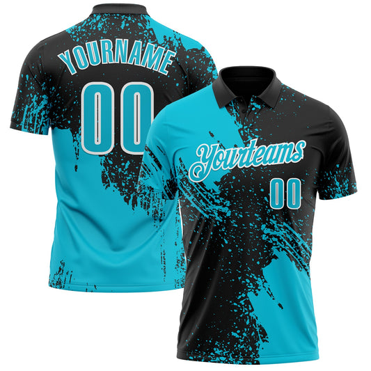 Custom Lakes Blue Black-White 3D Pattern Design Abstract Brush Stroke Performance Polo Shirt