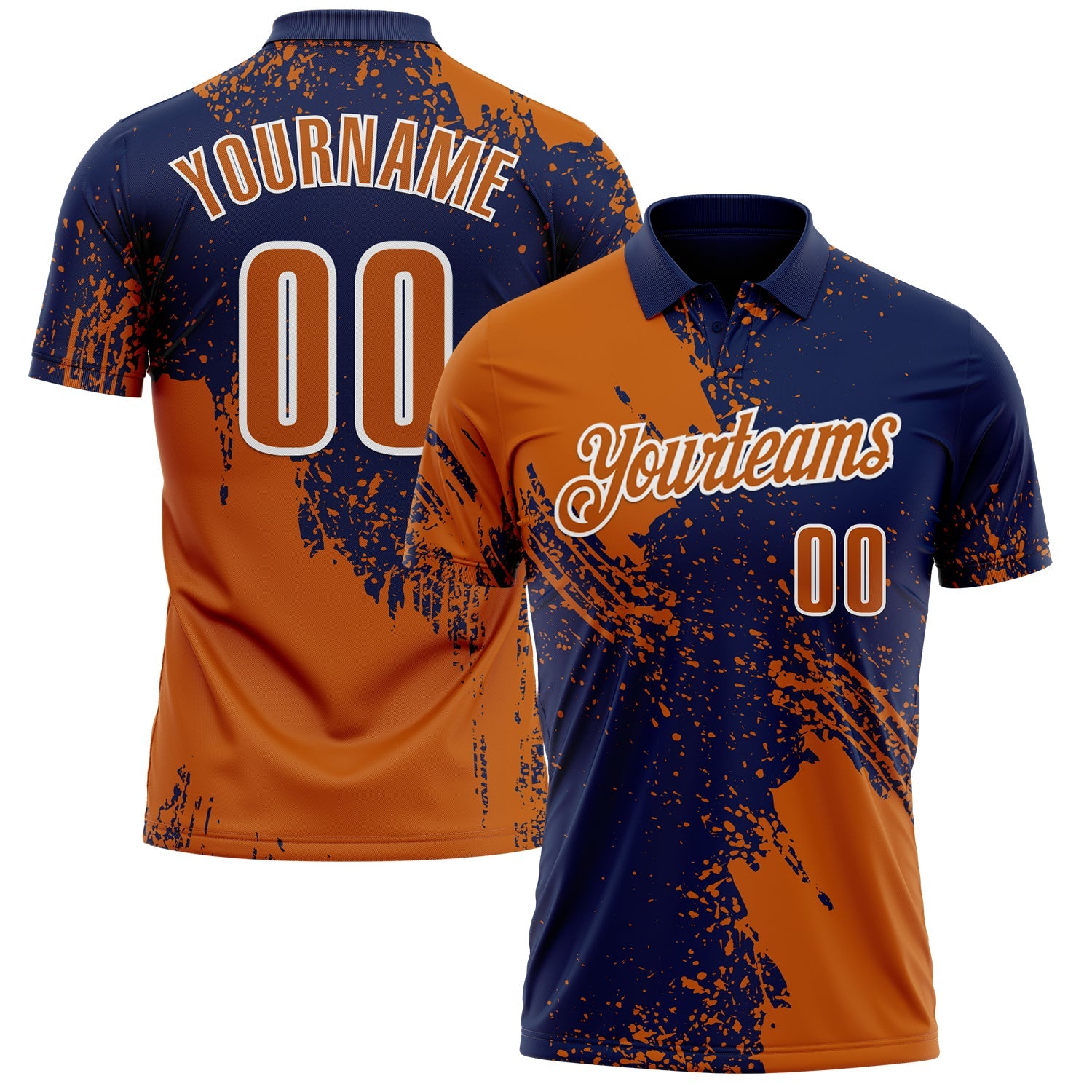 Custom Texas Orange Navy-White 3D Pattern Design Abstract Brush Stroke Performance Polo Shirt