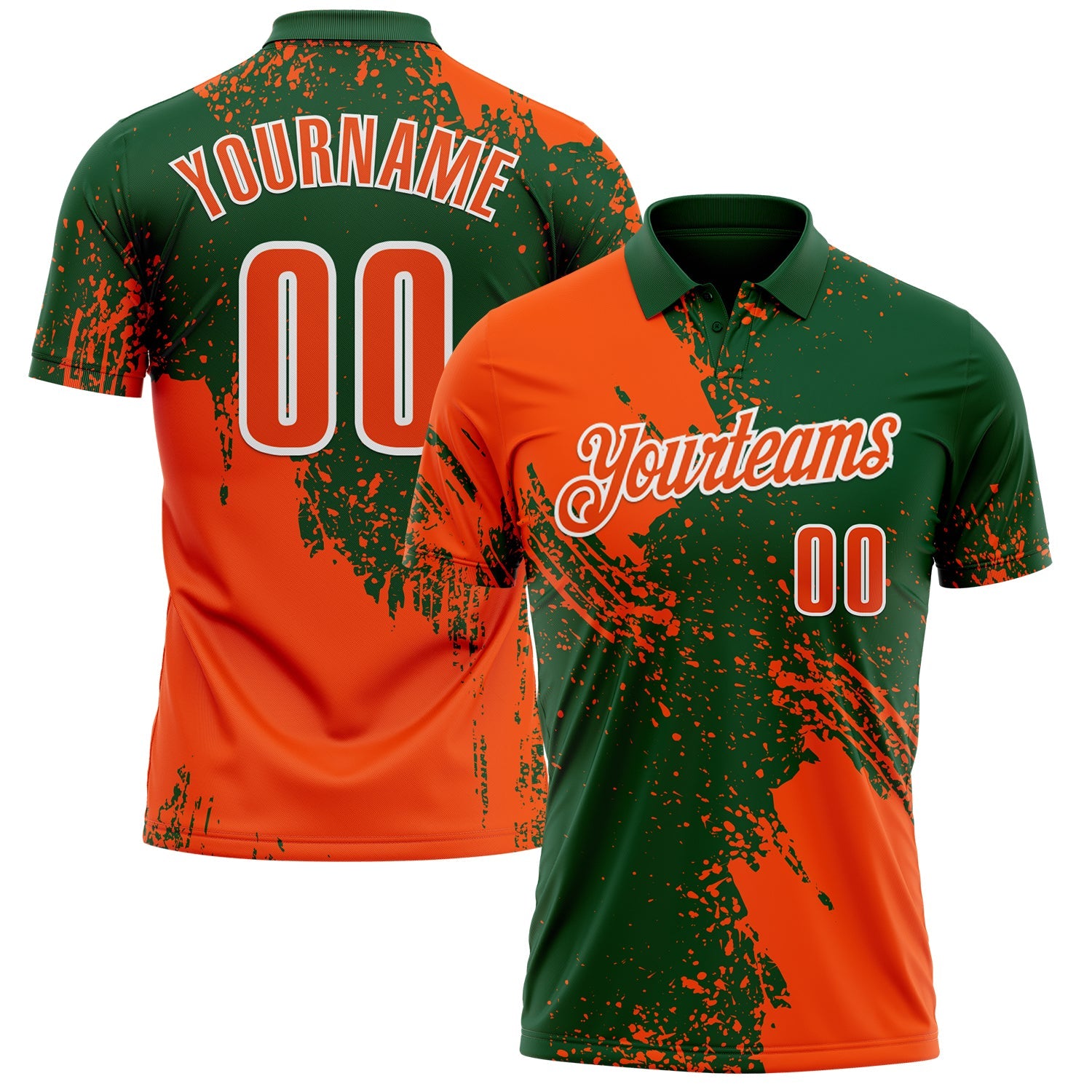 Custom Orange Green-White 3D Pattern Design Abstract Brush Stroke Performance Polo Shirt
