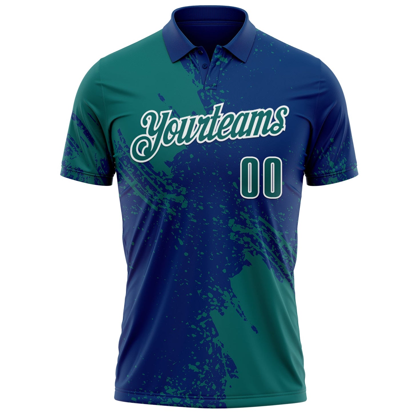 Custom Teal US Navy Blue-White 3D Pattern Design Abstract Brush Stroke Performance Polo Shirt