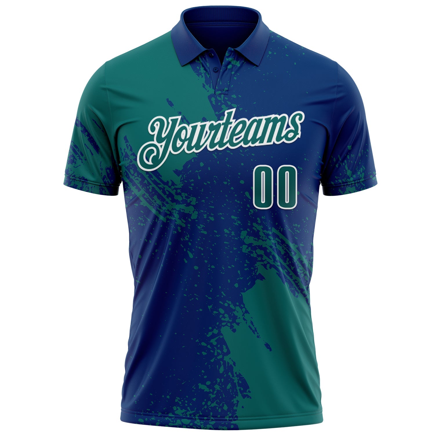 Custom Teal US Navy Blue-White 3D Pattern Design Abstract Brush Stroke Performance Polo Shirt