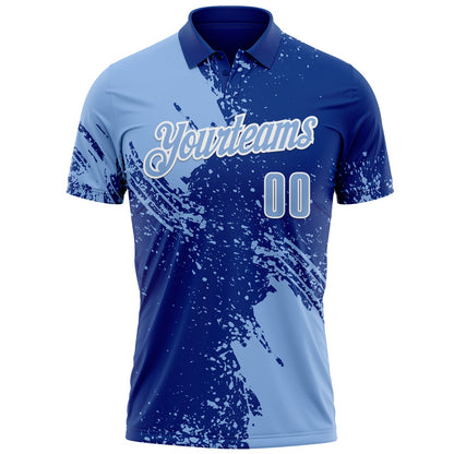 Custom Light Blue Royal-White 3D Pattern Design Abstract Brush Stroke Performance Polo Shirt