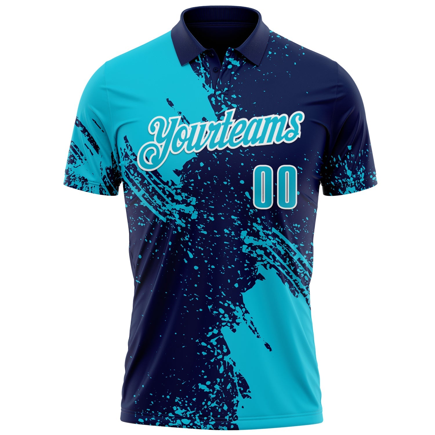 Custom Lakes Blue Navy-White 3D Pattern Design Abstract Brush Stroke Performance Polo Shirt