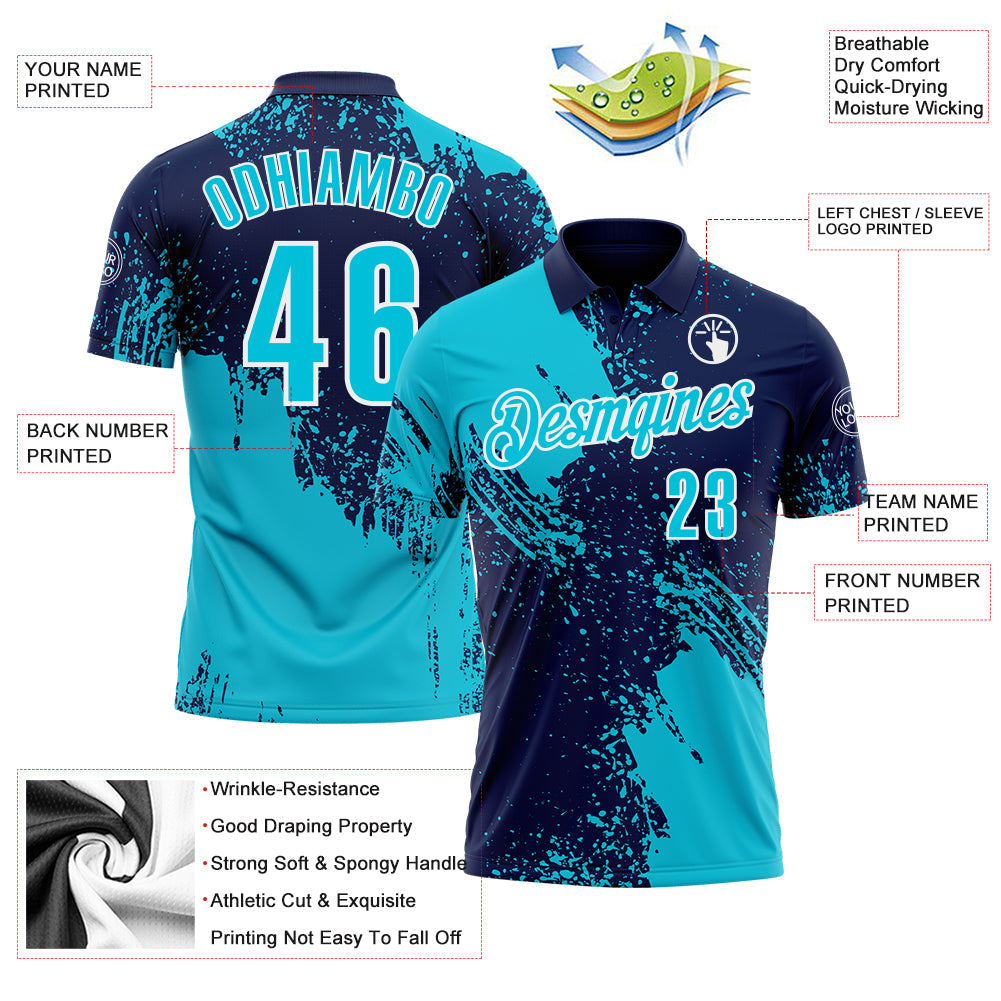 Custom Lakes Blue Navy-White 3D Pattern Design Abstract Brush Stroke Performance Polo Shirt
