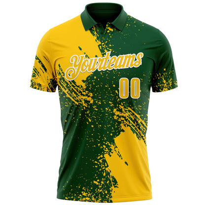 Custom Yellow Green-White 3D Pattern Design Abstract Brush Stroke Performance Polo Shirt