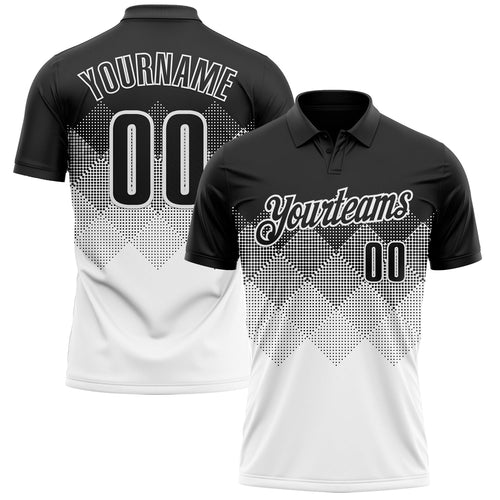 Custom Black White 3D Gradient Square Shape Performance Polo Shirt