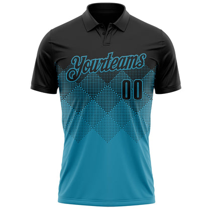 Custom Black Panther Blue 3D Gradient Square Shape Performance Polo Shirt