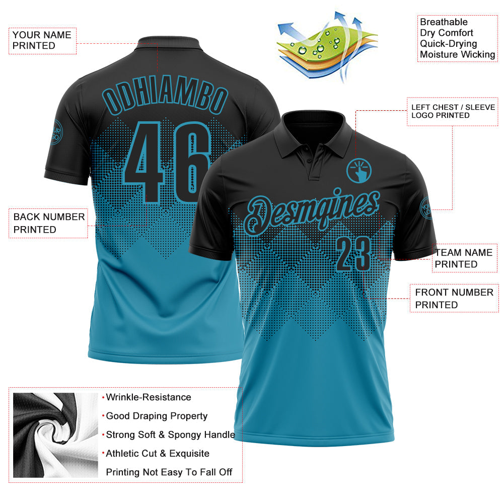 Custom Black Panther Blue 3D Gradient Square Shape Performance Polo Shirt