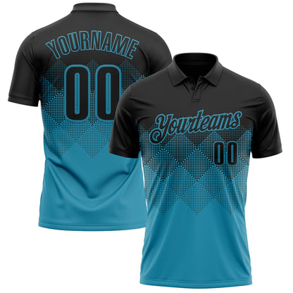 Custom Black Panther Blue 3D Gradient Square Shape Performance Polo Shirt